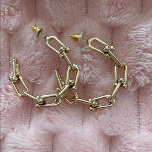 Gold tone Chain Link Hoop post Earrings